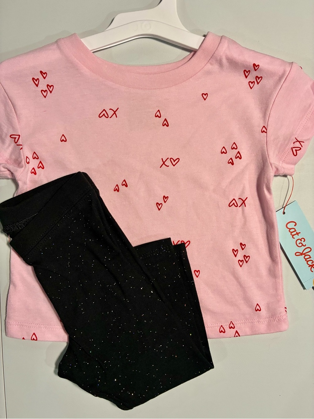 Cat & Jack Pink Top and Black Sparkle Leggings Set